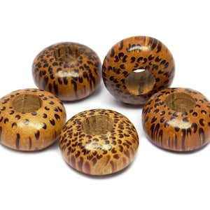 Coconut palm wood large hole rondelle approx. 14 x 8 mm - 1 set (5 pieces) for DIY