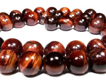 Red tiger's eye balls in two sizes: approx. 6 mm or 8 mm gemstone bead strand for bracelet, mala, necklace & more