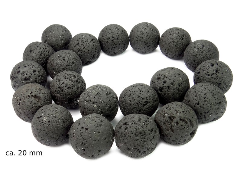 Lava Kugeln in vielen Größen: 4, 6, 8, 10, 12, 14, 16, 18 oder 20 mm Perlen Strang für Mala, Kette, Armband & mehr schwarzer Lava Felsen ca. 20 mm