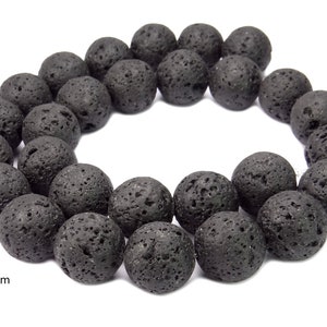 Lava Kugeln in vielen Größen: 4, 6, 8, 10, 12, 14, 16, 18 oder 20 mm Perlen Strang für Mala, Kette, Armband & mehr schwarzer Lava Felsen ca. 14 mm