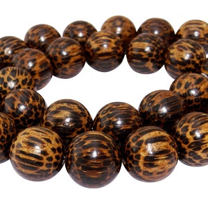 Hagalpalmholz Kugeln in den Größen: 6, 8, 10, 12 & 15 mm Perlen Strang Holzperlen Mala Perlen für Kette, Armband... NATURFARBE ca. 15 mm