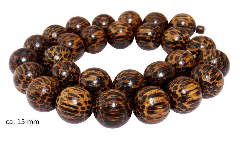Hagalpalmholz Kugeln in den Größen: 6, 8, 10, 12 & 15 mm Perlen Strang Holzperlen Mala Perlen für Kette, Armband... NATURFARBE ca. 15 mm