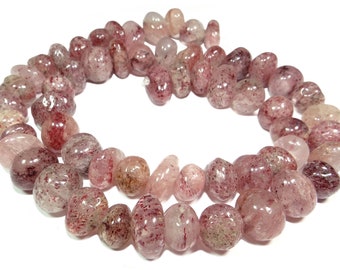 Quartz fraise (naturel, avec inclusions rouge foncé) pépites rondes d'environ 10-12 mm perles de pierres précieuses brins pour bijoux DIY