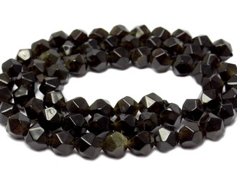 Goldobsidian Polygon 6 mm Edelsteinperlen Obsidian Perlen Strang für Armband, Kette & mehr