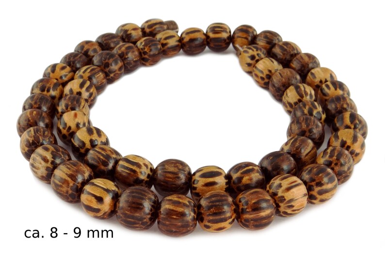 Hagalpalmholz Kugeln in den Größen: 6, 8, 10, 12 & 15 mm Perlen Strang Holzperlen Mala Perlen für Kette, Armband... NATURFARBE ca. 8 mm