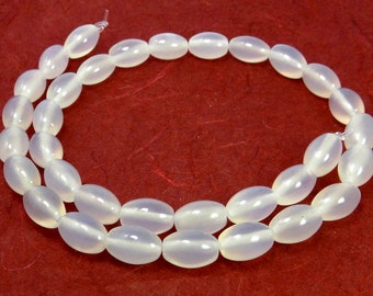 White agate "peace agate" olives in two sizes: 6 x 4 mm or 12 x 8 mm gemstone beads strand for necklace & other jewelry