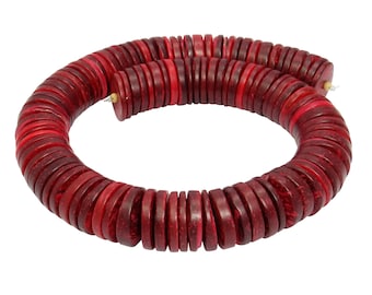 Coconut Bordeaux-Red Slices 20mm Wooden Beads Nut Beads Heishi Strand for Wooden Jewelry & Necklace