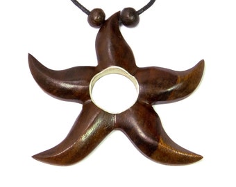 Grand pendentif étoile de mer en bois ~ environ 12 cm ~ peut également être intégré à une chaîne