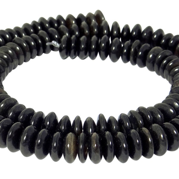 Perles de corne Black Horn Rondelle Lentilles env. 8 x 3 mm Perles Brin Perles Naturelles Perles pour Collier, Bracelet & plus