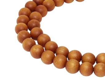Indian sandalwood beads in 6 mm & 8 mm NATURAL COLOR wooden beads strand for mala, necklace, bracelet and more - natural scented wood -