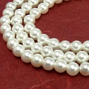 Muschelkernperlen in 4 mm, 6 mm & 8 mm Kugeln weiß glänzend Muschel Perlen Strang für Kette, Armband u. mehr