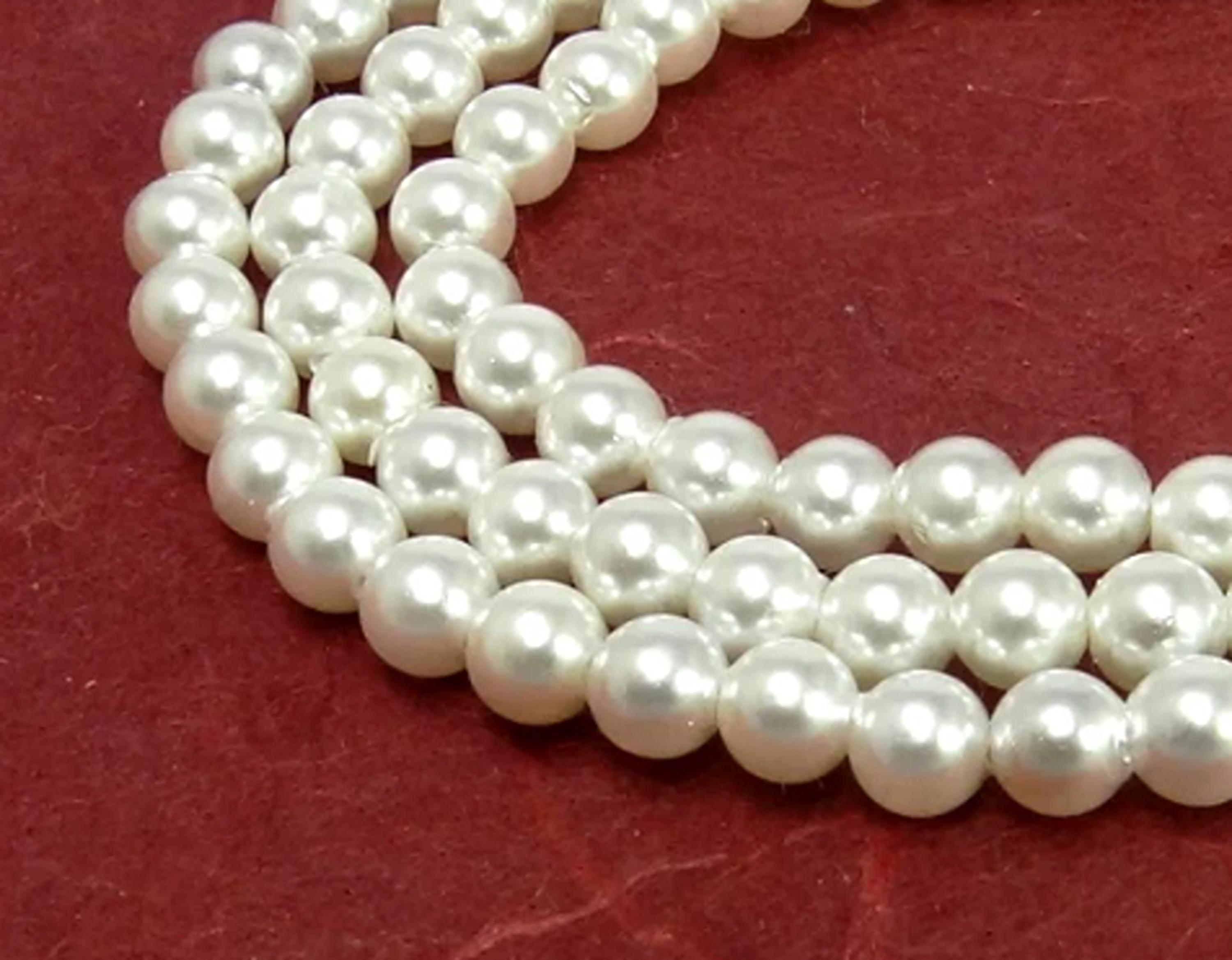 Weiße Glänzende Muschelkernperlen – Strang Mit 6 & 8 Mm Kugeln Für Schmuck & Bastelprojekte