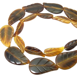 Horn Beads Golden Horn Leaves in two sizes Natural Pearl Strand for Bracelet, Necklace & more - Beads with Leaf Engraving