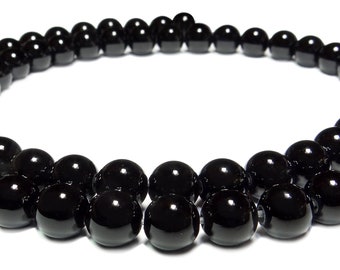 Schwarzer Obsidian Kugeln in 4, 6, 8 oder 10 mm Edelstein Perlen Strang für Mala, Kette & mehr