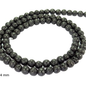 Lava Kugeln in vielen Größen: 4, 6, 8, 10, 12, 14, 16, 18 oder 20 mm Perlen Strang für Mala, Kette, Armband & mehr schwarzer Lava Felsen ca. 4 mm