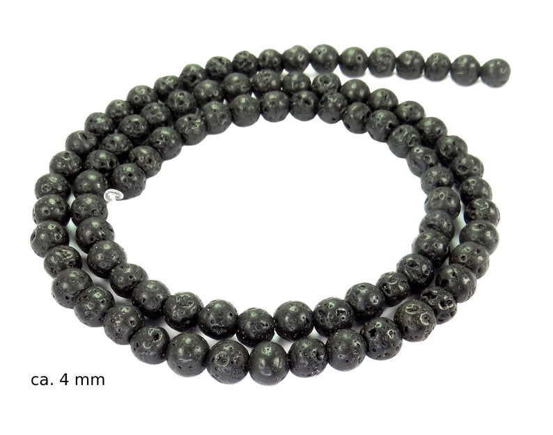 Lava Kugeln in vielen Größen: 4, 6, 8, 10, 12, 14, 16, 18 oder 20 mm Perlen Strang für Mala, Kette, Armband & mehr schwarzer Lava Felsen ca. 4 mm