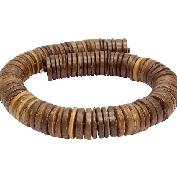 Noix de coco Tranches brunes naturelles 20mm Perles en bois Perles de noix Heishi Strand pour bijoux et colliers en bois