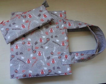 Folder bag, folder cover "Owls", ring binder cover with pencil case, pencil case, ring binder bag, pen bag,