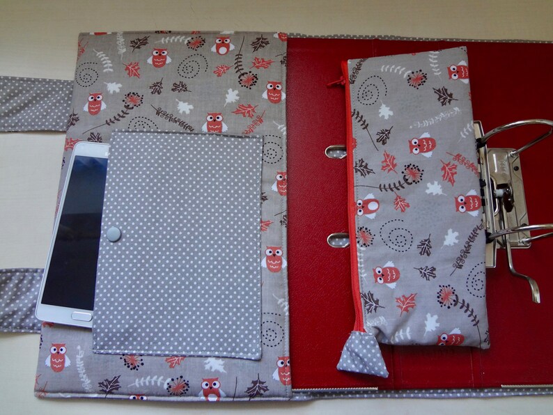 Folder bag, folder cover Owls, ring binder cover with pencil case, pencil case, ring binder bag, pen bag, image 3