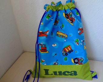 Gym bag Luca, children's gym bag, gym bag vehicles, gym bag personalized, gym bag children, gym bag boys