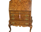 Burled Wood Drop Front Writing Desk Over 3 Drawers,