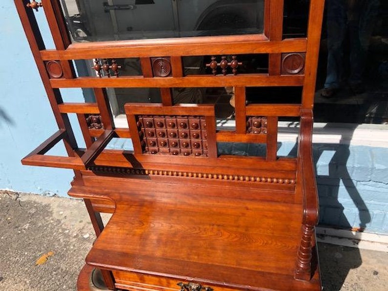 Antike Nussbaum Halle Baum Spiegel Messing Haken Schublade | Etsy