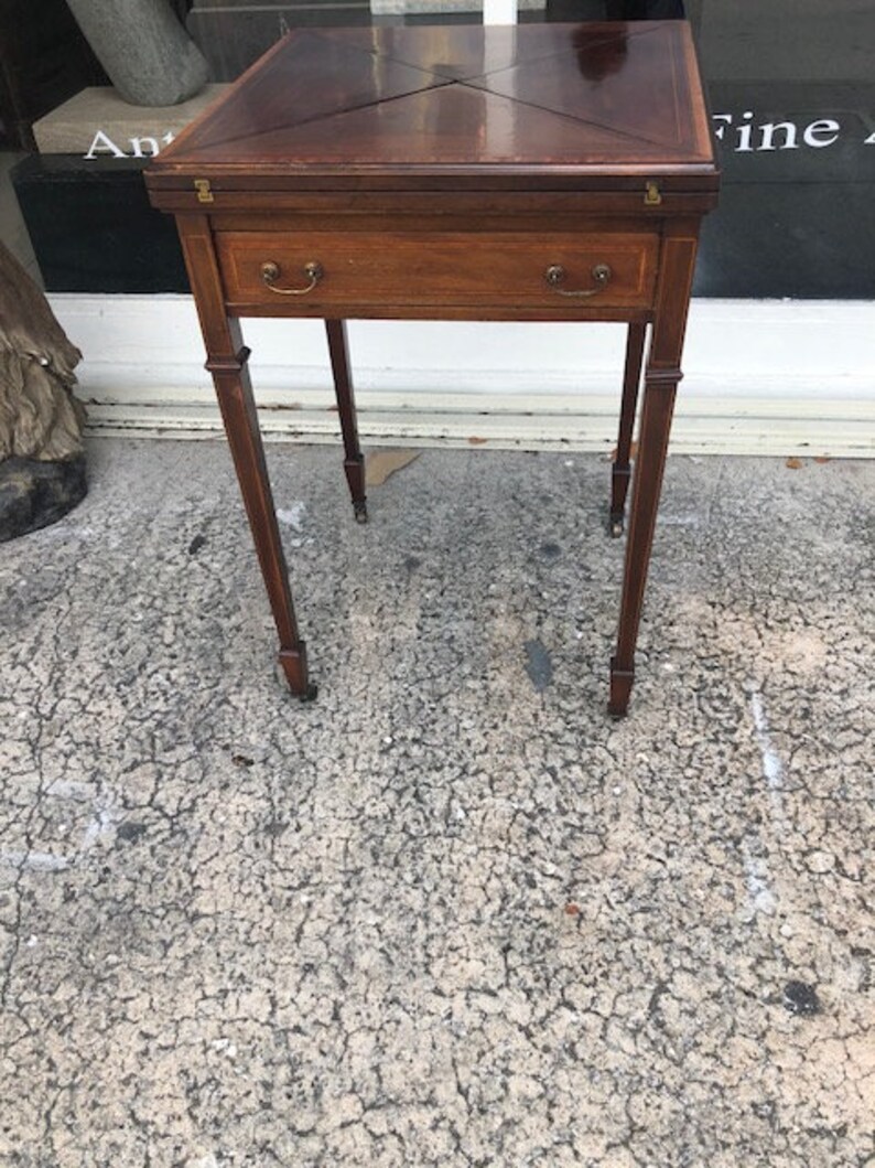 Antique Mahogany and Satinwood Game Table Leather insert