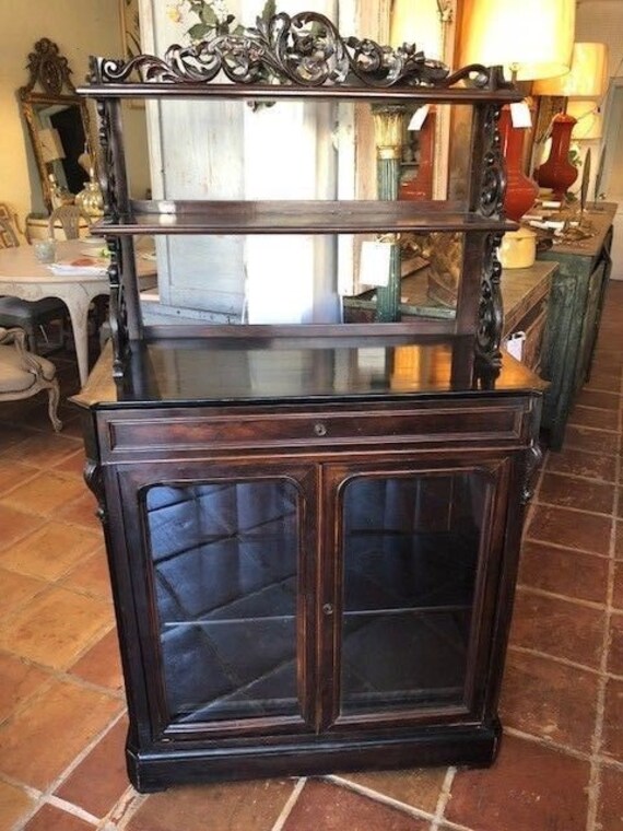Antique Rosewood Display Or Curio Cabinet Glass Doors Made In Etsy