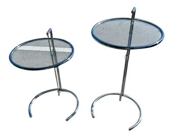 Pair of 1970's Eileen Gray Style Tubular Chrome Adjustable Side Tables