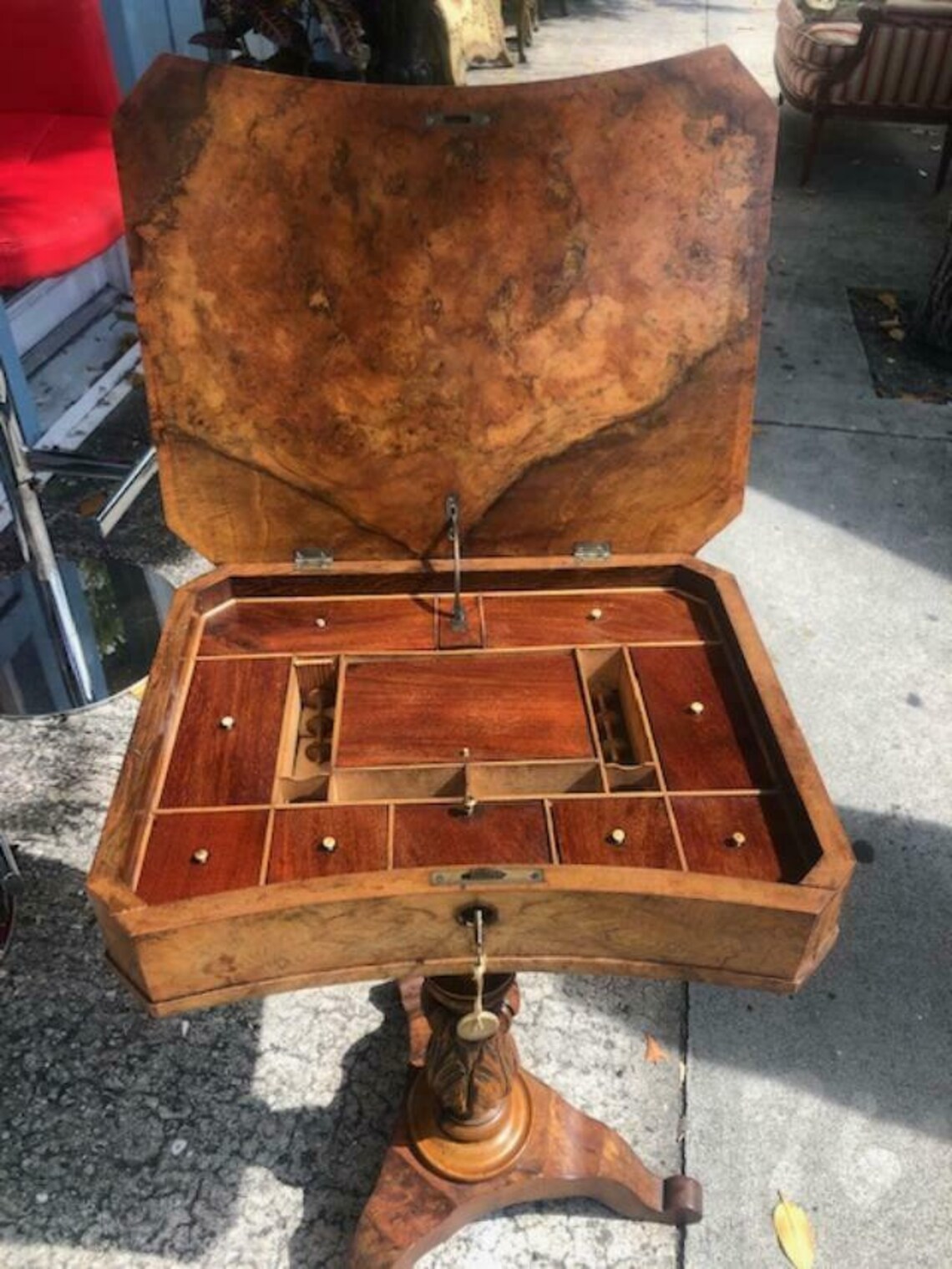 Antique English 1840s Sewing Side Table Mahogany Interior Etsy