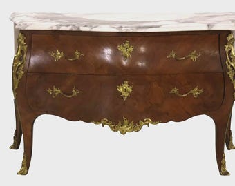 French Louis XV Marble Top Ormolu's Bombe Commode