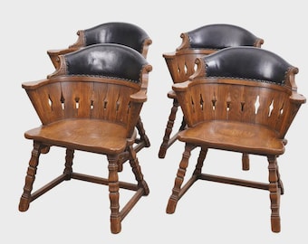 1920s Set of 4 Solid Oak Kitchen or Pub Armchairs