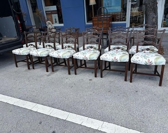 Set of 12 Georgian Style 1950s Mahogany Ribbon Back Dining Room Chairs