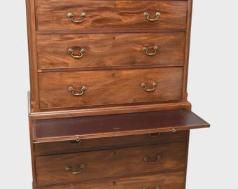 Antique Georgian English Mahogany Chest on Chest, Bracket Feet Pull out slide