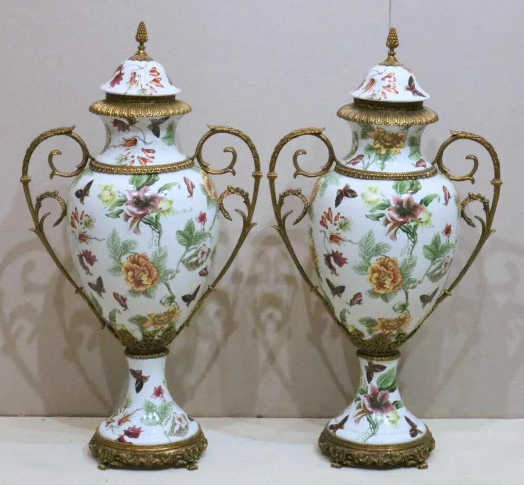 Large Pair of Ceramic Antique Style Vases With Lid. 38 High. - Etsy