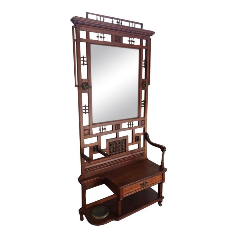 Antike Nussbaum Halle Baum Spiegel Messing Haken Schublade | Etsy