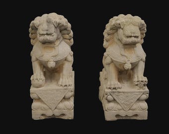 Large Cement Garden Statuary Foo Dogs