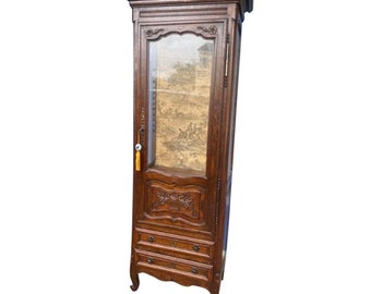 Tall French Style Carved Oak Display Cabinet
