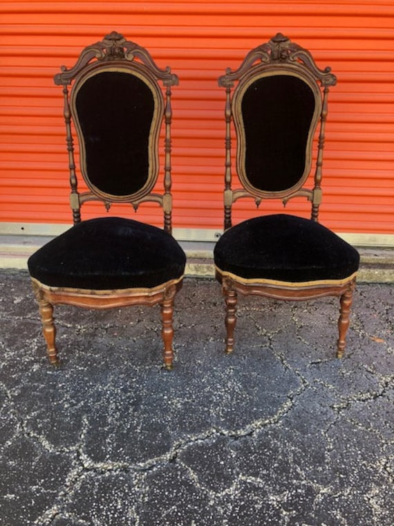 Pair Of Antique Rosewood Nursing Chairs Blue Fabric Etsy image 0 - Pair Of Antique Rosewood Nursing Chairs Blue Fabric Etsy
