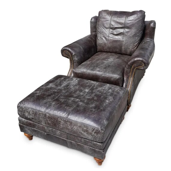 Faux Leather Upholstered Club Armchair Ottoman Antique Look