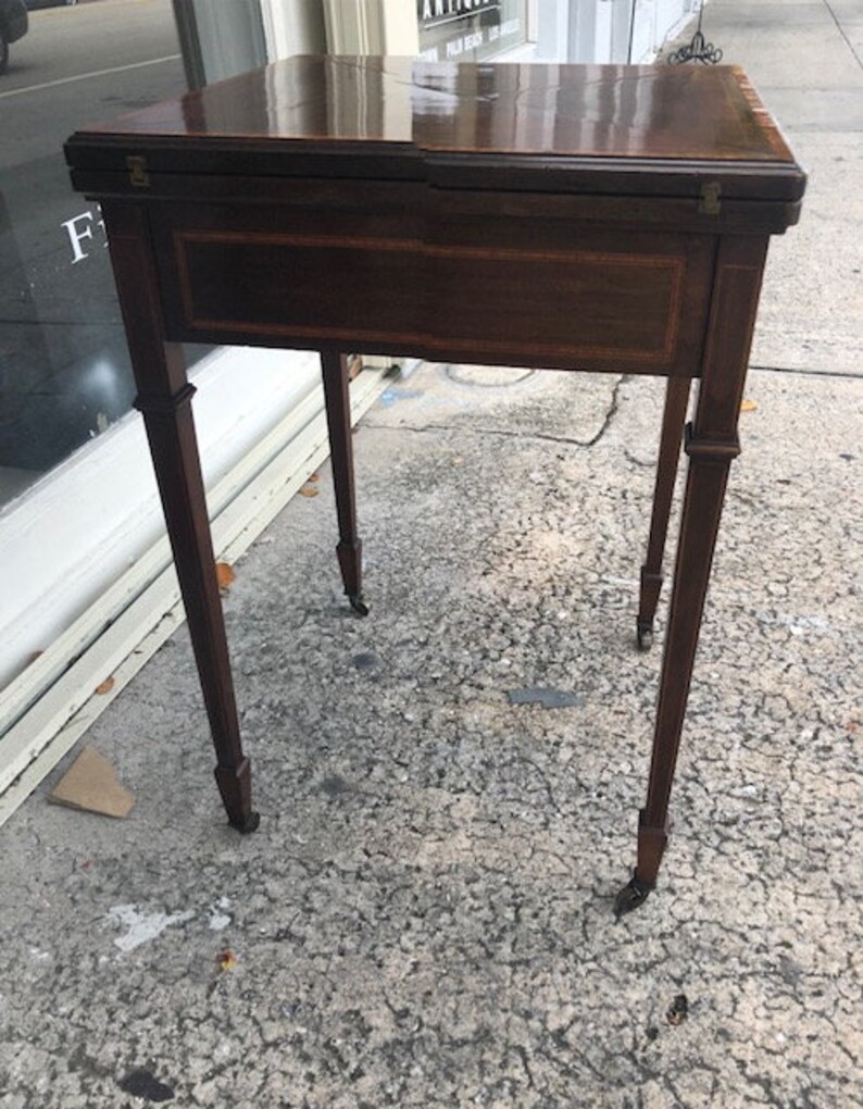 Antique Mahogany and Satinwood Game Table Leather insert