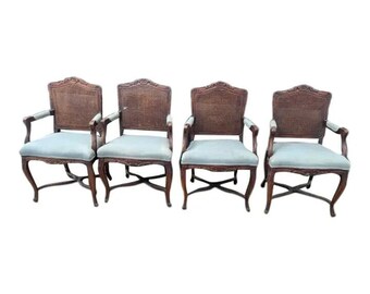 Set of 4 French Style Dining Chairs Wicker Back