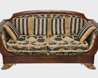French Empire Mahogany Loveseat, Settee Sofa with Versace Fabric cost (14,000)