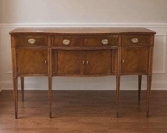 Antique Style By Hickory Georgian Style 6 Leg Mahogany Server Sideboard, Inlay