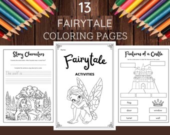 Pagine da colorare di fiabe, pagine da colorare di fiabe stampabili per bambini, DOWNLOAD IMMEDIATO