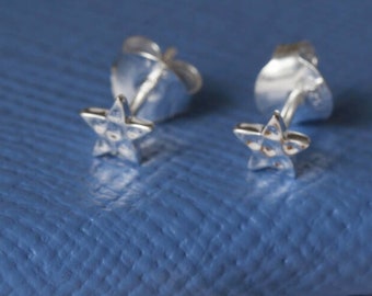 Dainty Hammered Sterling Silver Star Stud Earrings