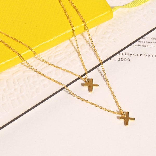18ct Gold Vermeil Double Layer Chain Kiss 'X' Necklace