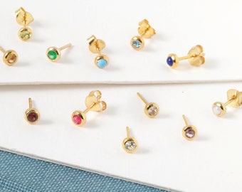 18k Gold Vermeil Gemstone Petite Stud Earrings