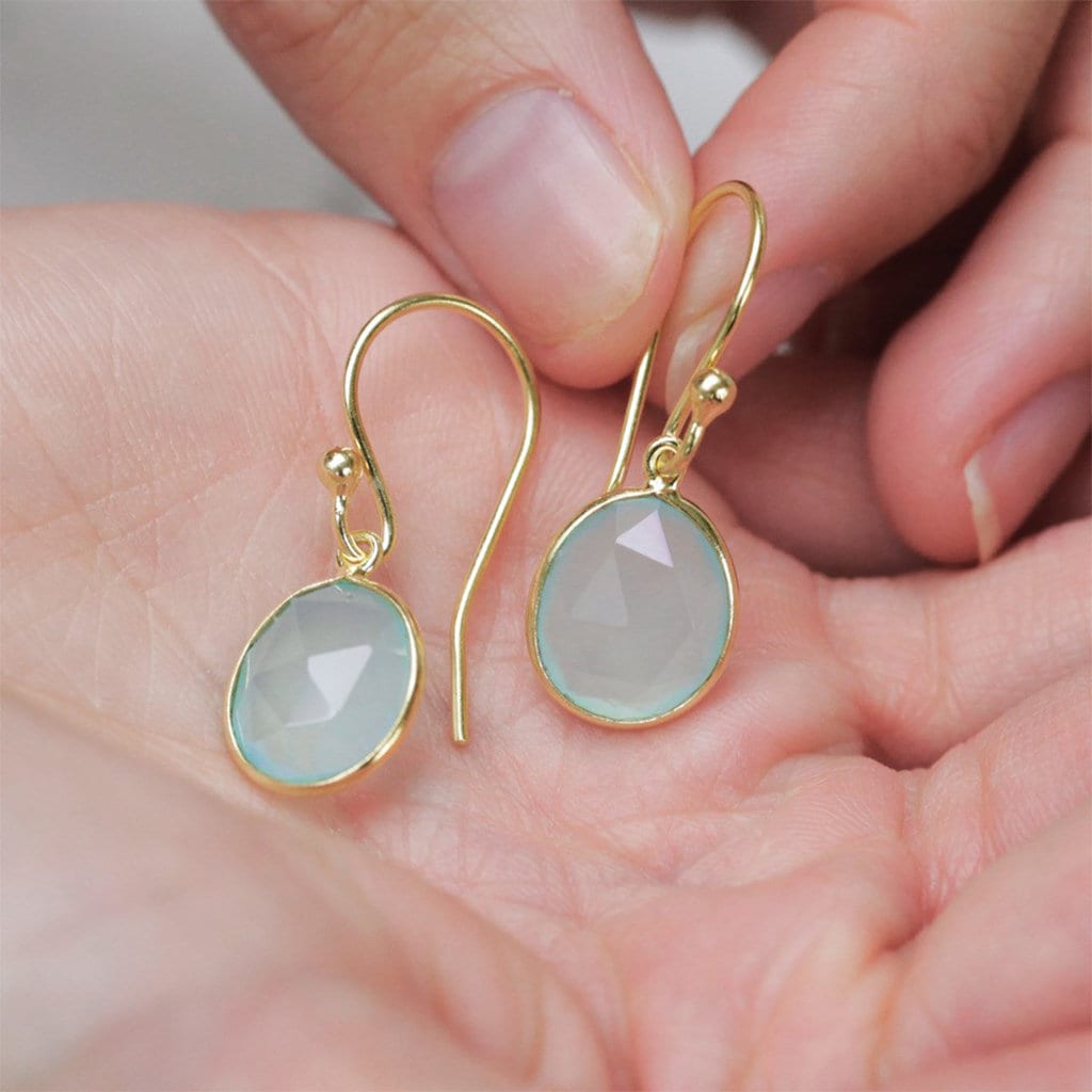 Gold Aqua Onyx Drop Earrings 18ct Gold Vermeil Gemstone Hook Etsy
