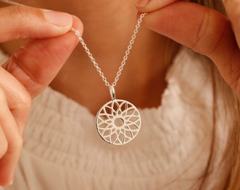 Dreamcatcher Mandala Charm Necklace in Sterling Silver, Gold or Rose Gold